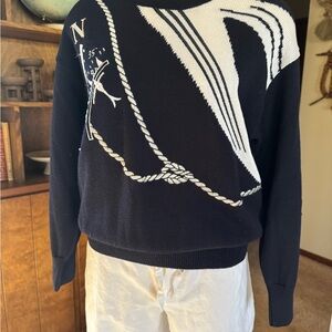 Nautical Coastal Intarsia Navy and White Yachting Sweater